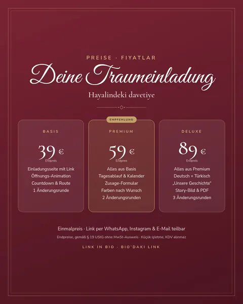 Instagram-Beitrag: Preise: Basis 39 €, Premium 59 €, Deluxe 89 €